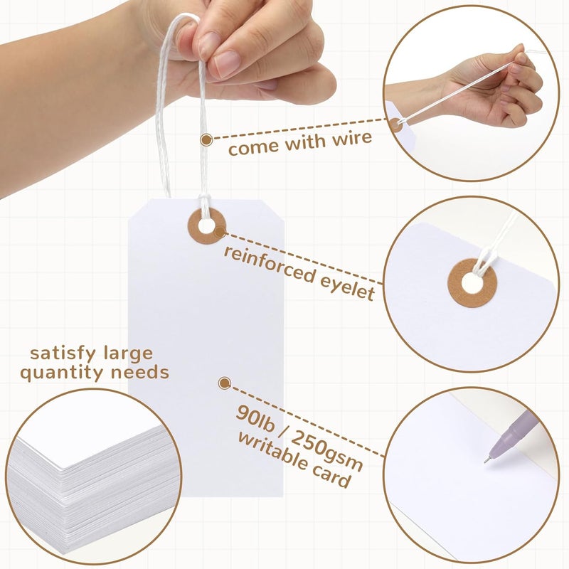Nitelemn 150PCS Blank Shipping Tag, 4 3/4 x 2 3/8 inches Manila Label Tags with String Reinforced Hole Writable Large Marking Hang Tags with Wire (White) - Image 3
